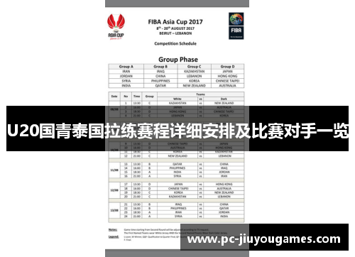 U20国青泰国拉练赛程详细安排及比赛对手一览