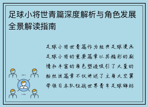 足球小将世青篇深度解析与角色发展全景解读指南